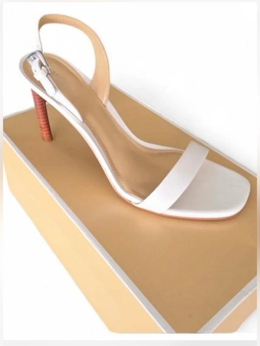 Michael Kors White Slingback Sandal with Tan Insole and Red Wrapped Heel